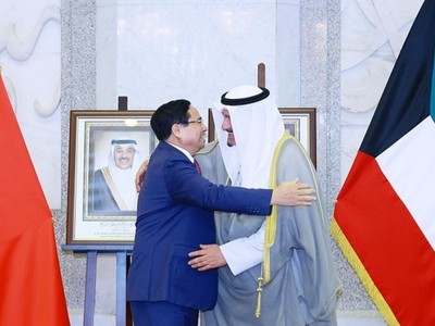 Thủ tướng Phạm Minh Chính hội đàm với Thủ tướng 99Kl99 trực tiếp đá gà Kuwait Sheikh Ahmad Abdullah Al-Ahmad Al - Sabah. Ảnh: Dương Giang/TTXVN.