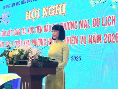 Bà Quảng Xuân Lụa, Giám đốc Trung tâm Xúc tiến Kl99ok phiên bản mới, Thương mại và Du lịch tỉnh An Giang phát biểu tại Hội nghị