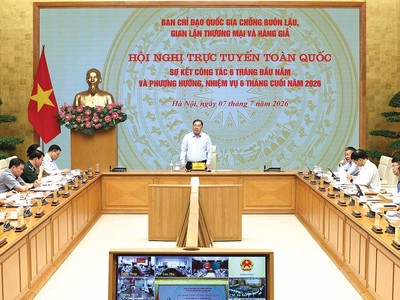 Toàn cảnh Hội nghị trực tuyến toàn quốc sơ kết công tác chống buôn lậu, gian lận thương mại và hàng giả 6 tháng đầu năm và phương hướng, nhiệm vụ trọng tâm 6 tháng cuối năm 2026 (Ảnh: Phương Nguyên) 