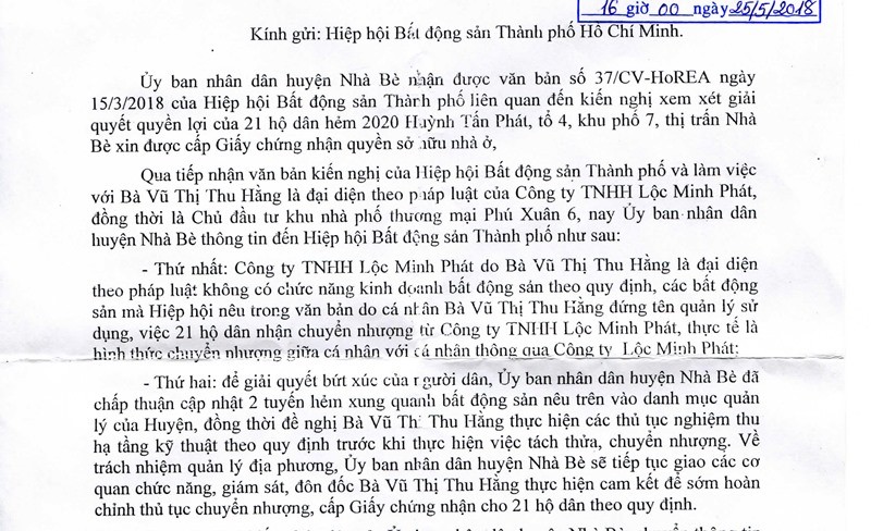 UBND huyện Nhà Bè lên tiếng về dự án tự ý phân lô tại hẻm 2020 Huỳnh Tấn Phát ảnh 1