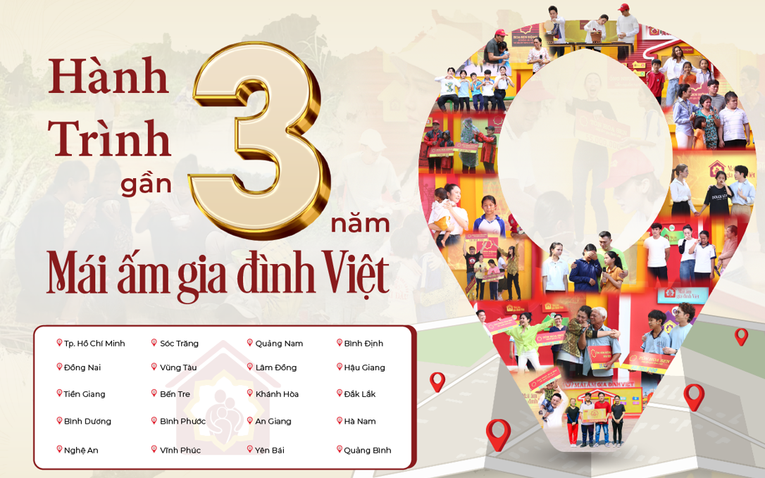 Chương trình Mái ấm gia đình Việt đã ghi hình tại 20 tỉnh, thành phố trên khắp cả nước trong gần 3 năm.