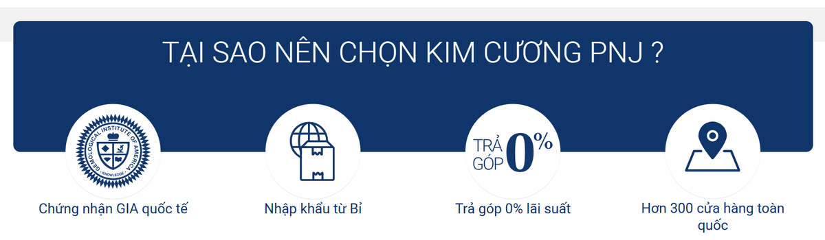 Quảng cáo kim cương PNJ trên trang web công ty