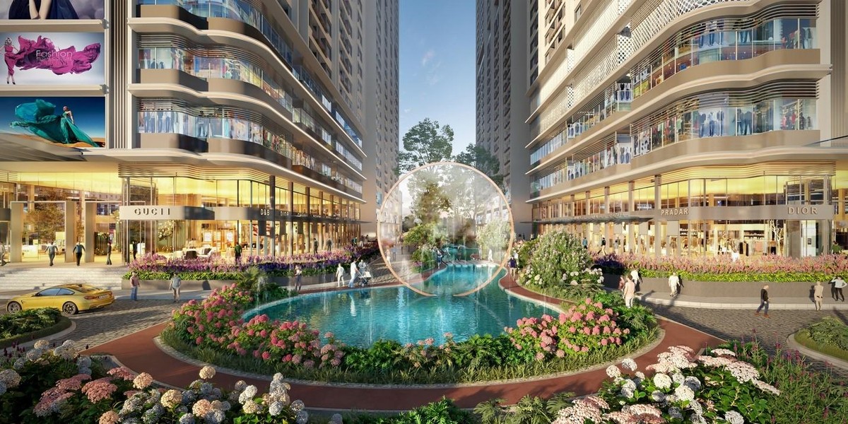 Khu công viên và dòng suối nhiệt đới mang đến yếu tố “thủy tụ minh đường” ấn tượng.