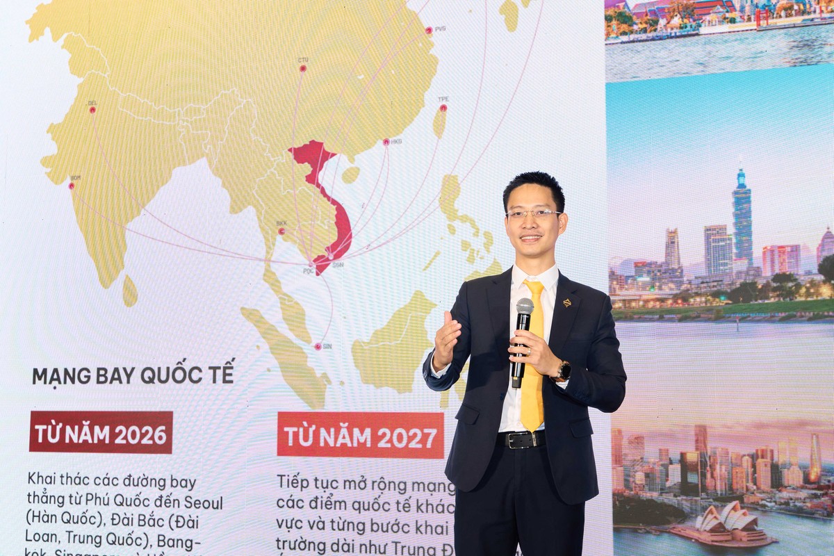 Đại diện Sun PhuQuoc Airways chia sẻ về thương hiệu tại Hội thảo đại lý. Từ năm 2026, hãng dự kiến sẽ mở rộng sang các đường bay quốc tế trực tiếp từ Phú Quốc đến Seoul (Hàn Quốc), Đài Bắc (Đài Loan, Trung Quốc), Bangkok, Singapore, Hồng Kông (Trung Quốc).