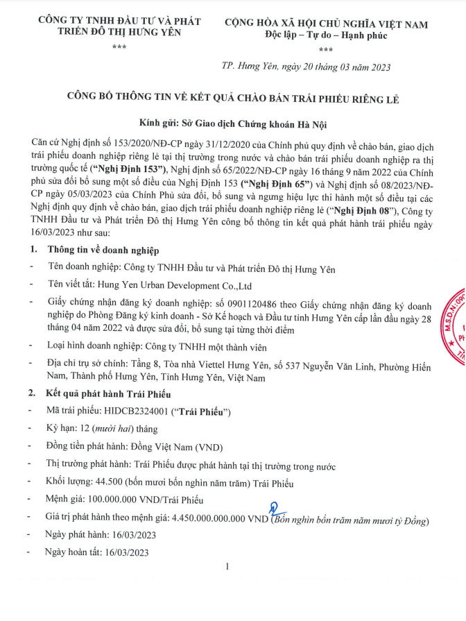 Bản công bố thông tin phát hành Kl99kl Hoàn Trả Vô Tận của HIDC Bản công bố thông tin phát hành Kl99kl Hoàn Trả Vô Tận của HIDC