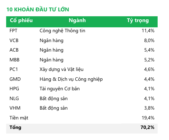 Danh mục Kl99ok phiên bản mới của Quỹ tính tới cuối tháng 1/2024, tiền mặt chiếm 19,4%