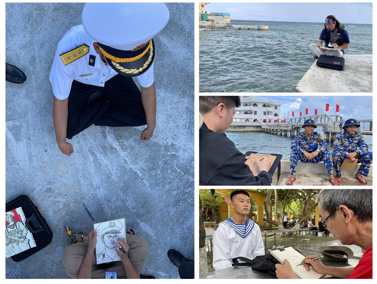Ký họa Trường Sa của các họa sĩ trong Đoàn công tác số 8