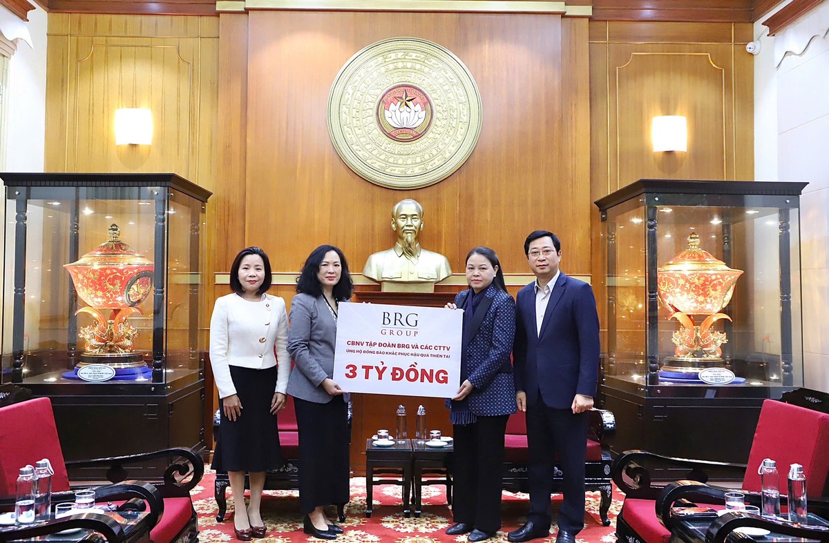 Bà Nguyễn Hoàng Yến - Phó tổng giám đốc Kl994 game bài casino hấp dẫn BRG đại diện trao tặng ủng hộ qua Ủy ban Trung ương MTTQ Việt Nam