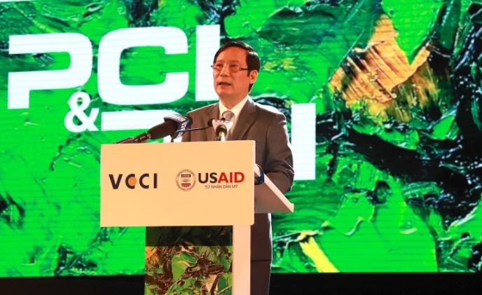 Ông Phạm Tấn Công, Chủ tịch VCCI phát biểu tại Lễ công bố PCI-PGI 2023.