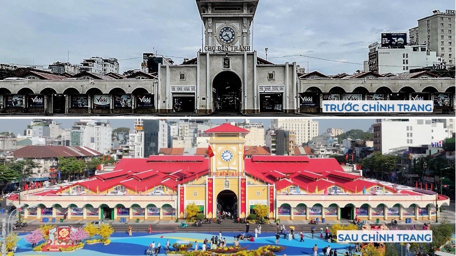 Chợ Bến Thành trước và sau chỉnh trang.