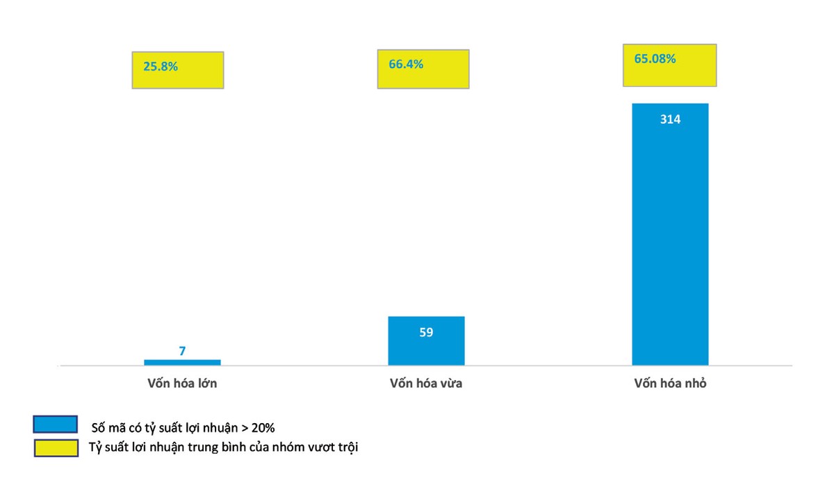 Số mã tăng giá trên 20% trong 8 tháng đầu năm.