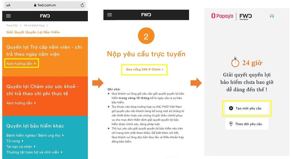 Các thao tác của 24h E-Claim đơn giản, dễ thực hiện hơn rất nhiều cho khách hàng.