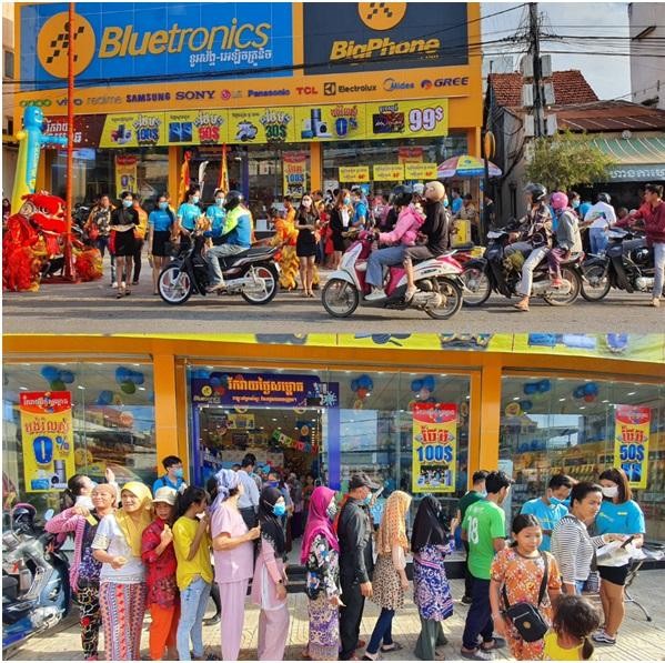 Chuỗi Bluetronics thu hút sự quan tâm rất lớn từ khách hàng Campuchia.