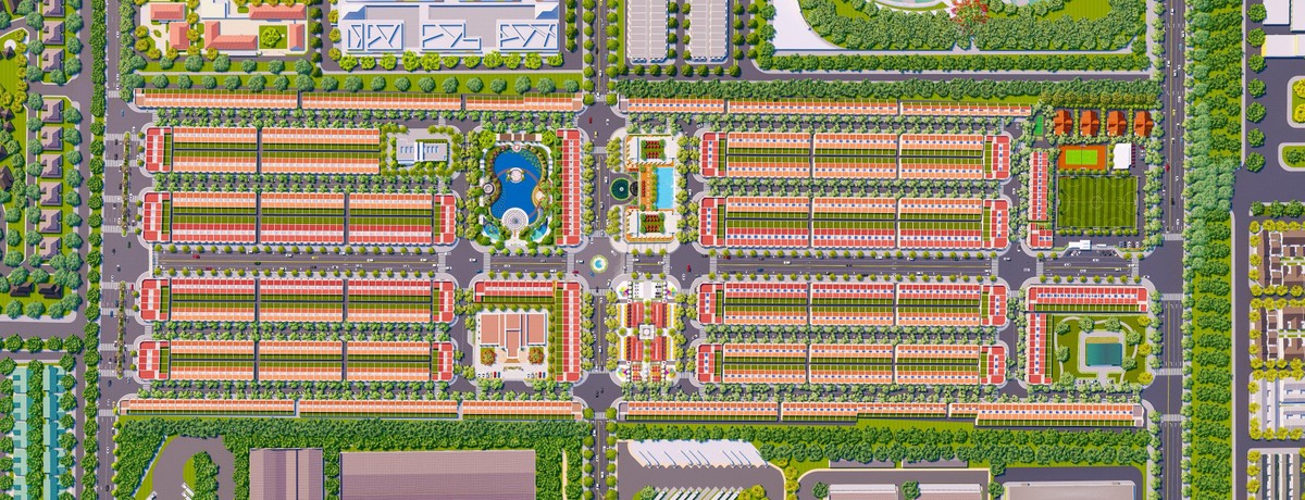 Phối cảnh khu đô thị Thăng Long Central City nhìn từ trên cao. Đây là dự án tích hợp nhiều tiện ích cao cấp bậc nhất hiện nay tại Bàu Bàng.