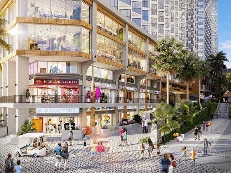 Mặt trước shophouse khối đế của dự án Apec Mandala Wyndham Mũi Né.