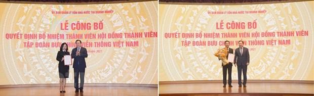 Chủ tịch Uỷ ban QLVNN tại Kl991.com World Cup 2026 Chính Thức Nguyễn Hoàng Anh (bên phải mỗi ảnh) trao quyết định bổ nhiệm cho 2 Thành viên HĐTV mới của VNPT.