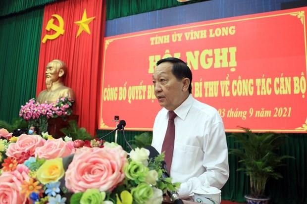 Phó Bí thư Tỉnh ủy Vĩnh Long Nguyễn Thành Thế phát biểu nhận nhiệm vụ. (Ảnh: Phạm Minh Tuấn/TTXVN).