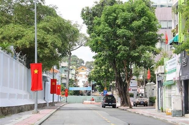 Đường Nguyễn Trung Ngạn, phường Bến Nghé, Quận 1 chào mừng Quốc khánh 2/9. (Ảnh: Thanh Vũ/TTXVN).