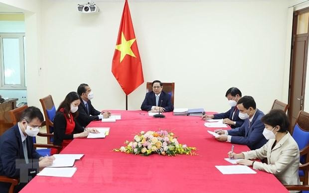 Thủ tướng Phạm Minh Chính phát biểu tại buổi điện đàm. (Ảnh: Dương Giang/TTXVN).