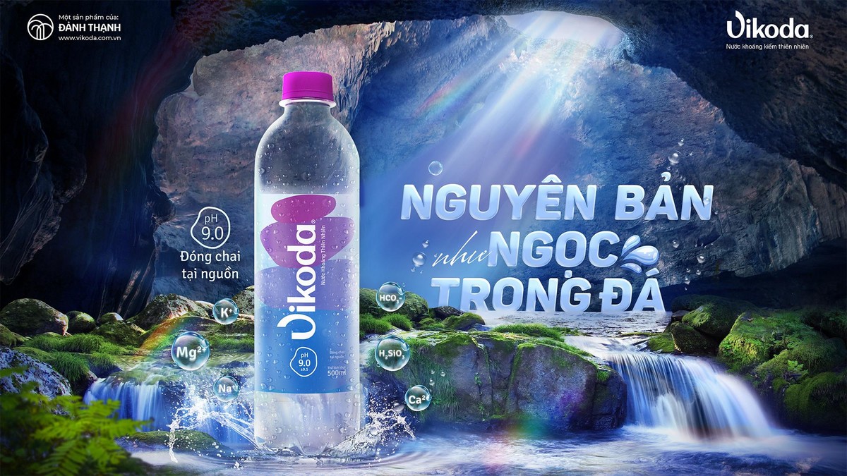 Nước khoáng kiềm thiên nhiên Vikoda nguyên bản như ngọc trong đá.