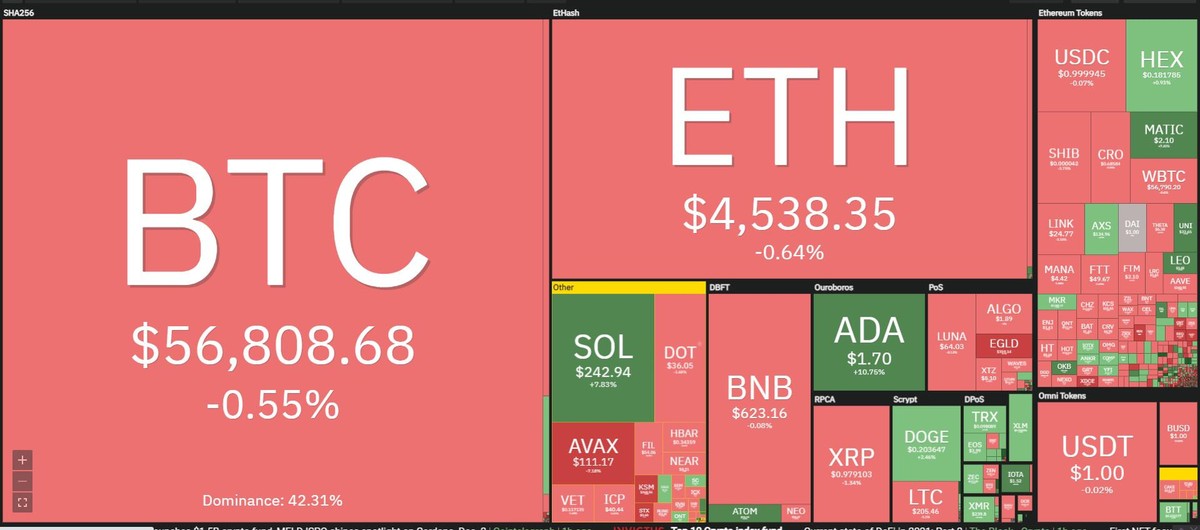 Thị trường tiếp tục đỏ lửa trong phiên giao dịch ngày 3/12. Nguồn: Coin360.