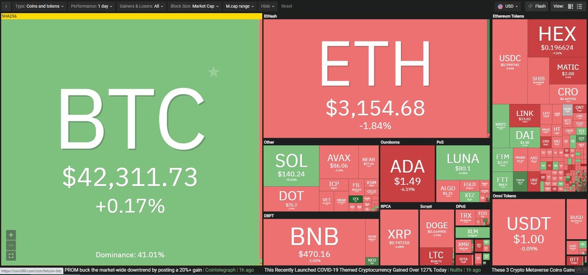 Thị trường chưa có dấu hiệu phục hồi trong phiên giao dịch ngày 19/1. Nguồn: Coin360.