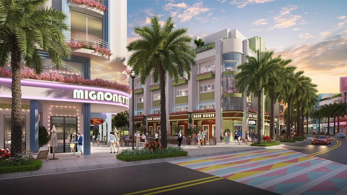 Dãy phố Art Deco tạo nên sức sống sôi động tại The Link. Ảnh phối cảnh minh họa.