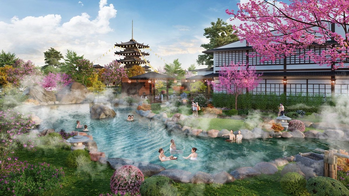 Sun Beauty Onsen mang đến trải nghiệm tắm khoáng chuẩn Nhật Bản. Ảnh phối cảnh minh họa.