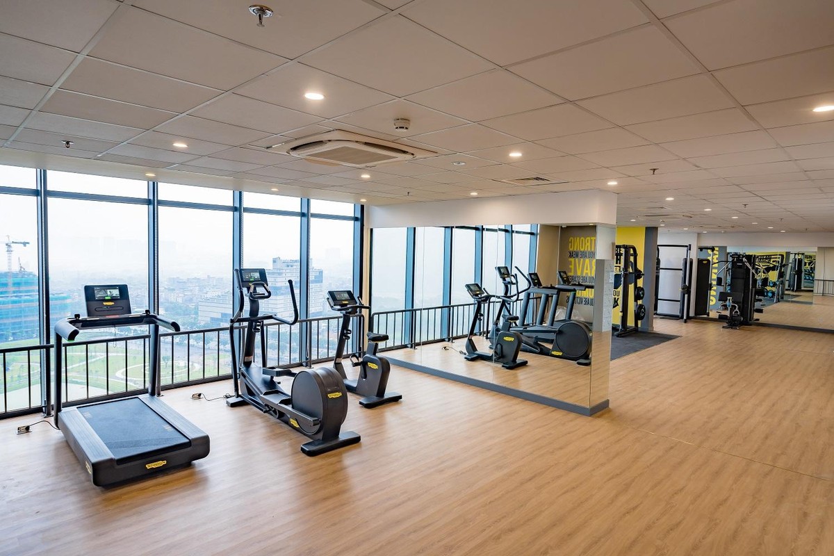 Phòng tập Gym đã được lắp đặt các trang thiết bị hiện đại và sở hữu tầm nhìn hướng ra công viên 14ha.