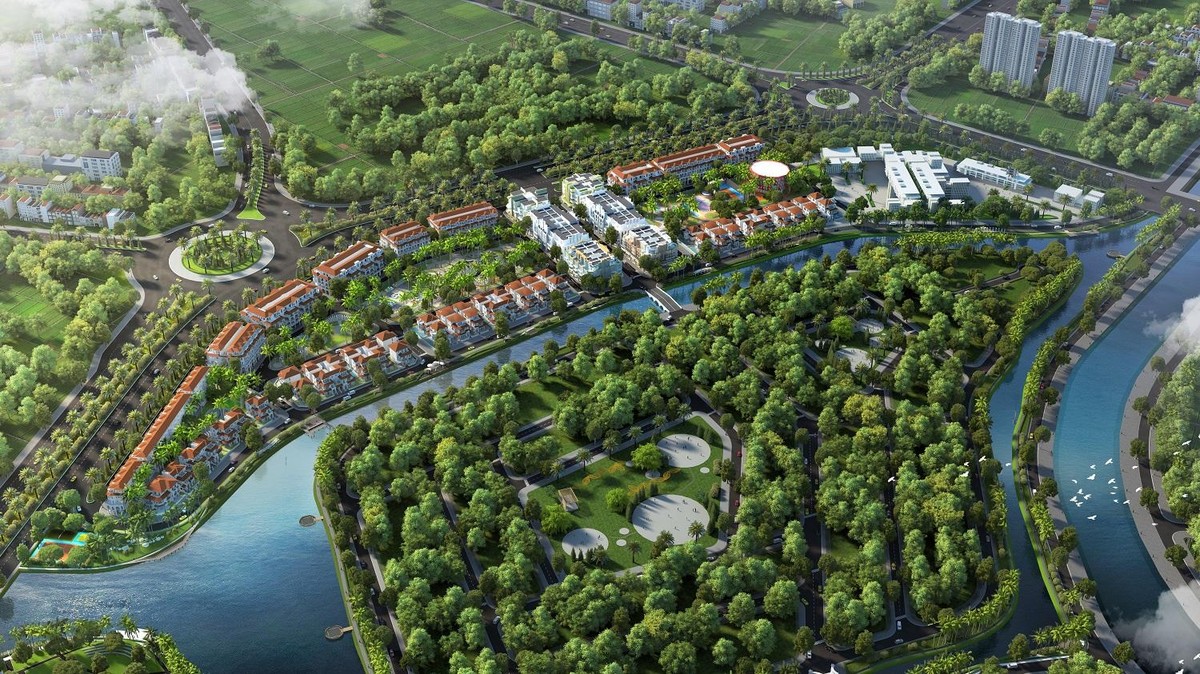 Tổng thể phối cảnh phân khu The Link thuộc khu đô thị sinh thái nghỉ dưỡng ven sông Sun Riverside Village tại Thanh Hóa. Ảnh phối cảnh minh họa.