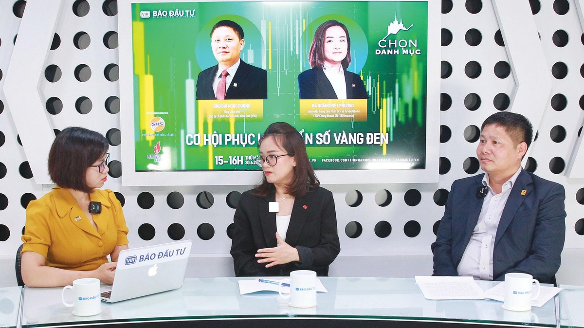 Ông Bùi Ngọc Dương, Tổng giám đốc BSR (ngoài cùng bên phải) và bà Hoàng Việt Phương, Giám đốc Trung tâm Phân tích và tư vấn Kl99ok phiên bản mới SSI (ngồi giữa) tham gia talkshow "Chọn danh mục" kỳ 10.