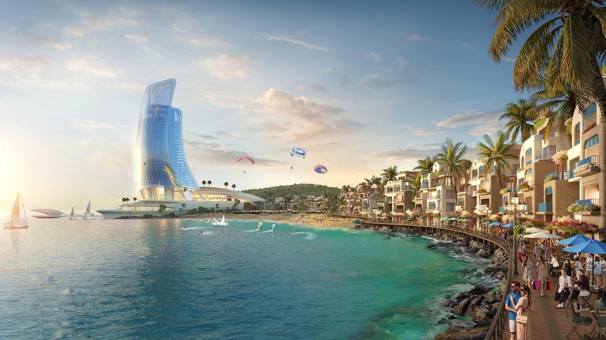 Tòa nhà Cánh Buồm biểu tượng của Hon Thom Paradise Island. Ảnh phối cảnh minh họa.