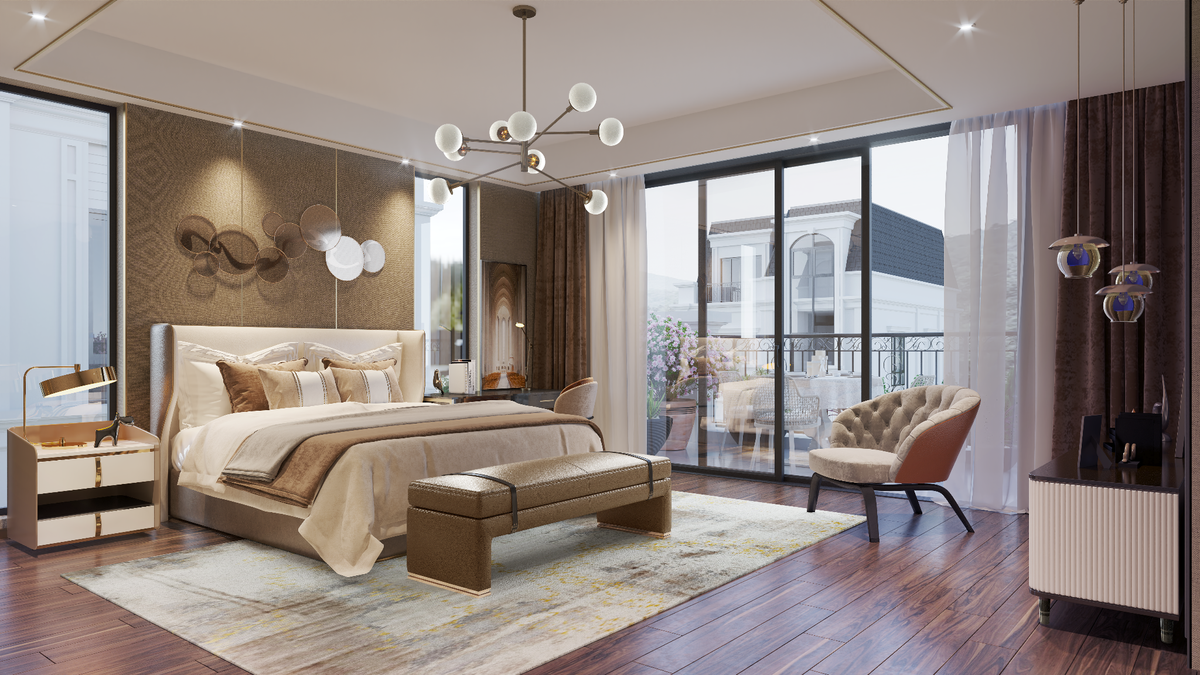 Phòng ngủ được thiết kế hướng sáng giúp cho giấc ngủ của chủ nhân luôn được hưởng thụ sinh khí tốt từ thiên nhiên.