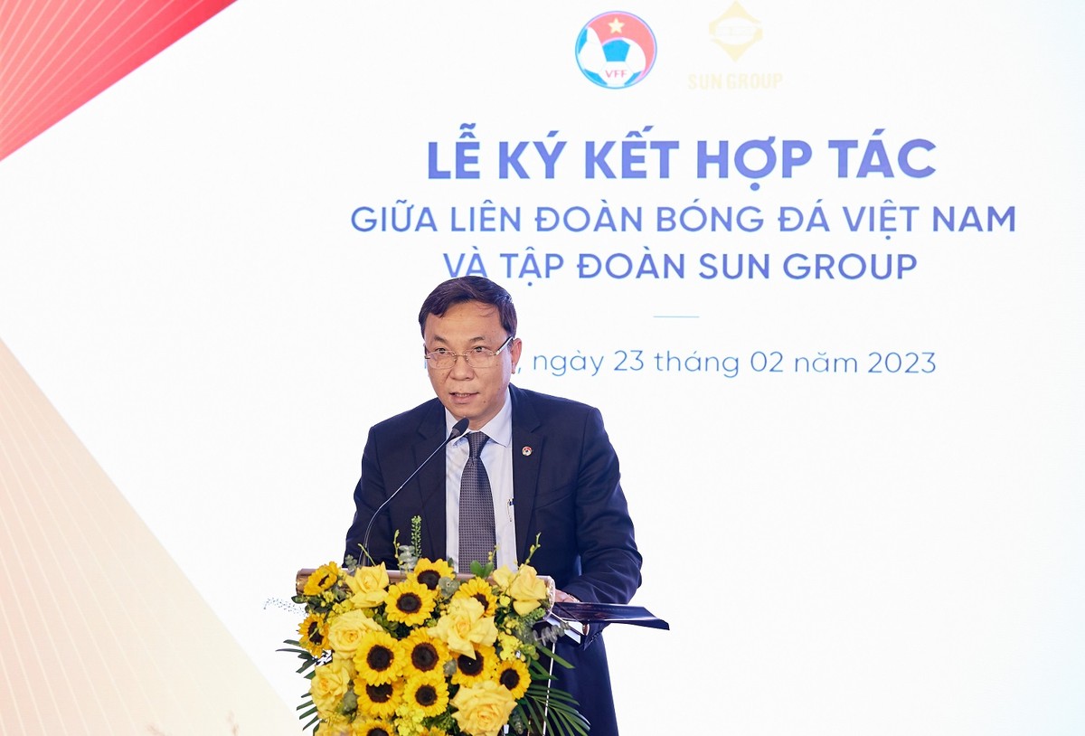 Ông Trần Quốc Tuấn, Chủ tịch Liên đoàn Bóng đá Việt Nam (VFF) phát biểu tại sự kiện.