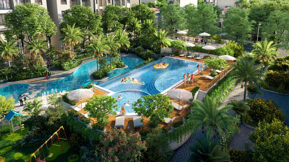 Cây xanh và mặt nước chiếm phần lớn diện tích tại Feliz Homes.