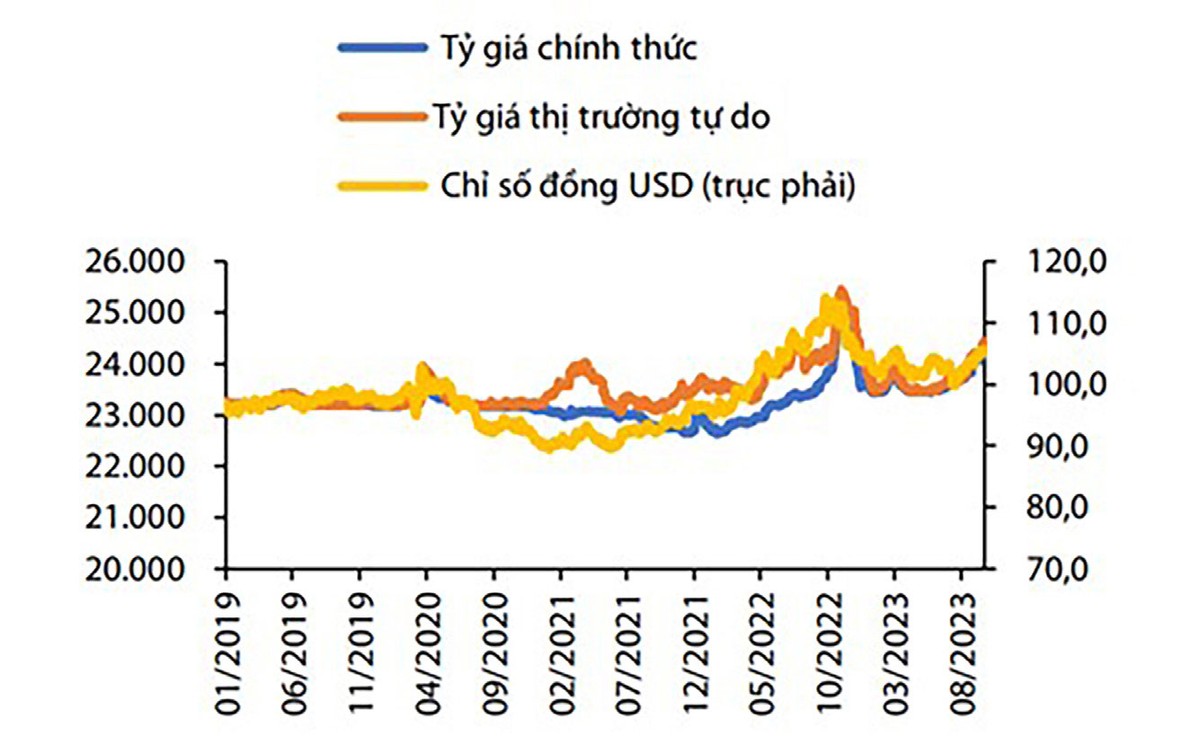 Diễn biến tỷ giá USD/VND.