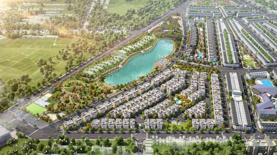 Góc phối cảnh dự án nhìn từ phân khu biệt thự đơn lập Geneva Villa.