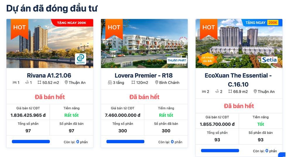 Thông tin một số dự án Kl99ok phiên bản mới chung được Infina công bố trên website.