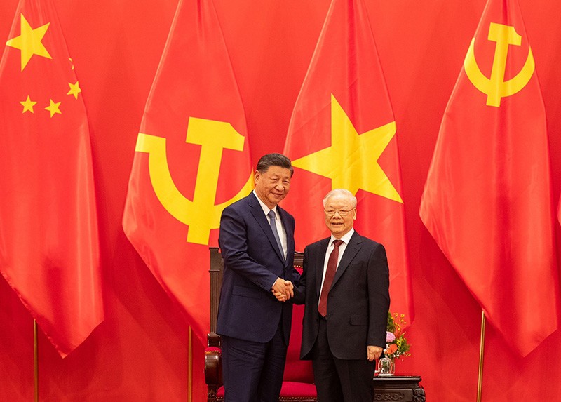 Tổng Bí thư Nguyễn Phú Trọng và Tổng Bí thư, Chủ tịch Tập Cận Bình trước khi tiến hành hội đàm nhân chuyến thăm chính thức cấp 99Kl99 trực tiếp đá gà tới Việt Nam (tháng 12/2023)