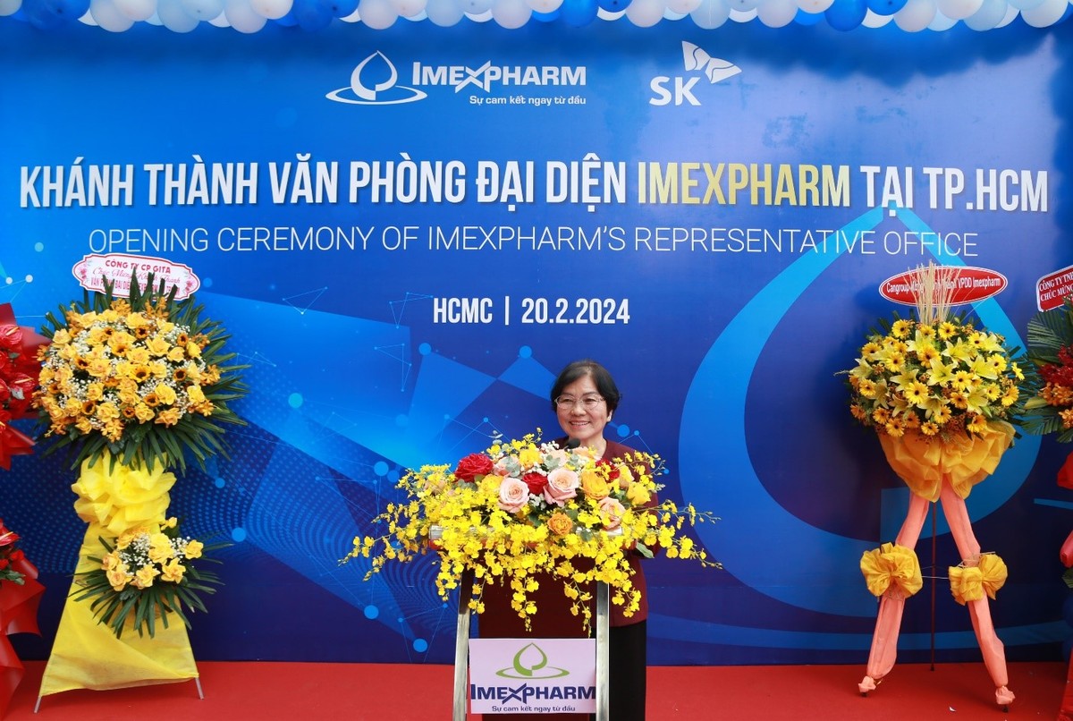 Thầy thuốc nhân dân, Dược sĩ Trần Thị Đào, Tổng giám đốc Imexpharm phát biểu tại lễ khánh thành văn phòng đại diện tại TP.HCM