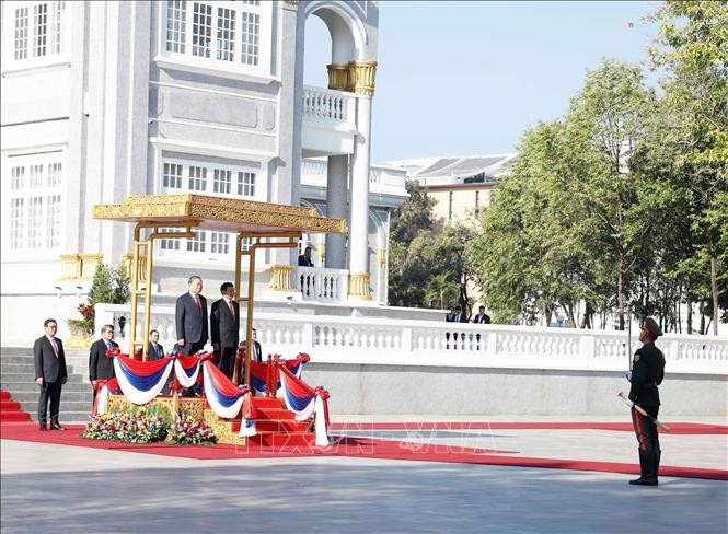 Lễ đón Tổng Bí thư Tô Lâm thăm cấp 99Kl99 trực tiếp đá gà tới CHDCND Lào - Ảnh: TTXVN