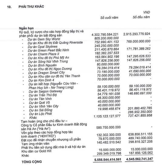 Phải thu khác của DXS tính tới 31/12/2020 (Nguồn: BCTC DXS)