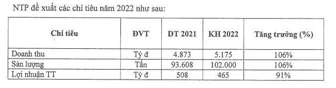 Kế hoạch năm 2022 của NTP.