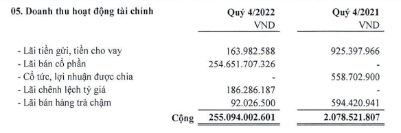 Hodeco ghi nhận lãi đột biến bán vốn cổ phần trong quý IV/2022