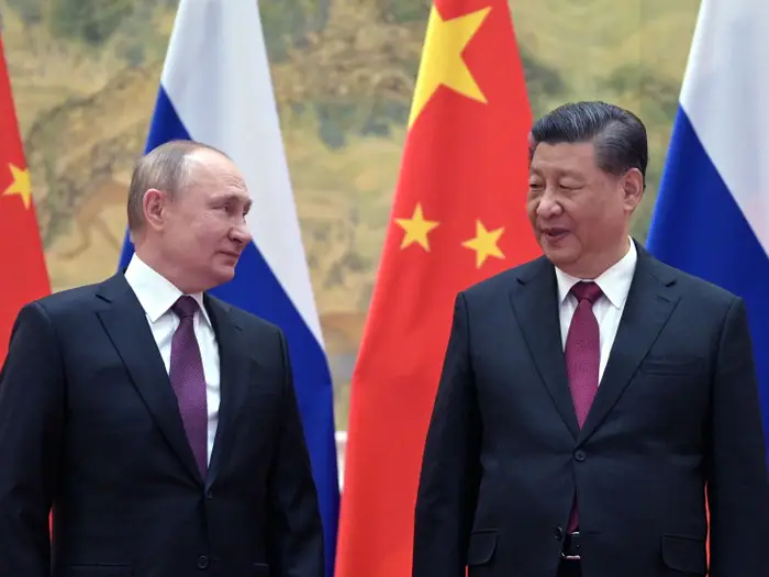 Hai lãnh đạo Nga và Trung Quốc chụp ảnh chung trong cuộc gặp tại Bắc Kinh vào ngày 4/2/2022. Ảnh: AFP qua Getty Images