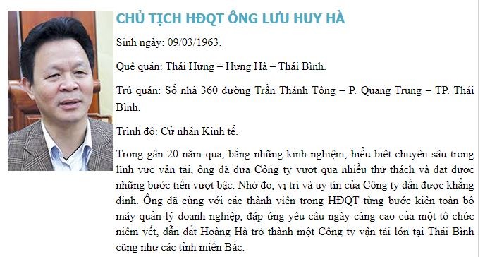 Ông Lưu Huy Hà, Chủ tịch Hội đồng quản trị CTCP Hoàng Hà