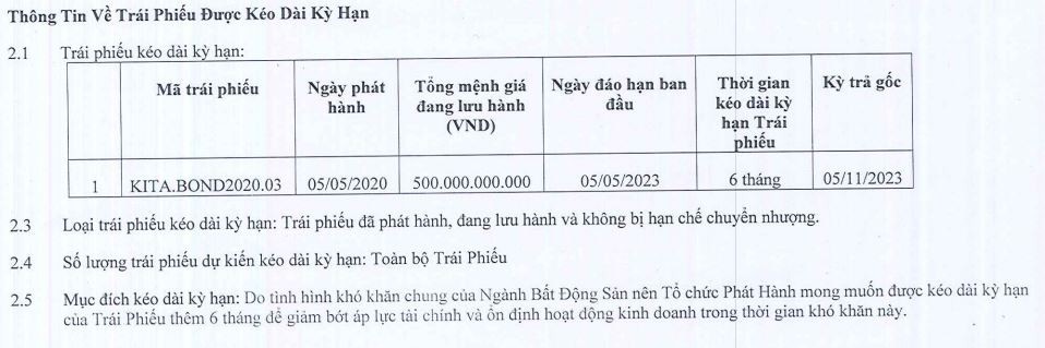 Kita Invest kéo dài thời gian thanh toán lô Kl99kl Hoàn Trả Vô Tận mệnh giá 500 tỷ đồng thêm 6 tháng ảnh 1
