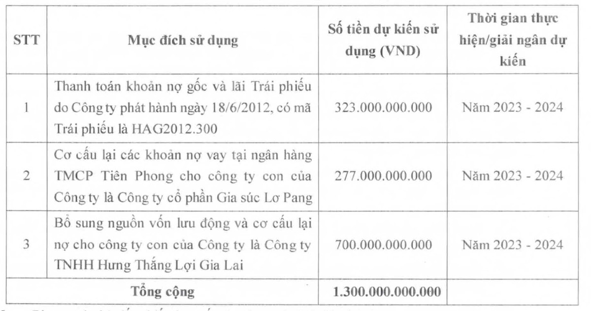 Mục đích huy động vốn của Hoàng Anh Gia Lai (Nguồn: HAG)