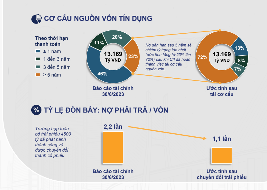 Cơ cấu nguồn vốn tín dụng và tỷ lệ đòn bẩy của CII (Nguồn: CII)