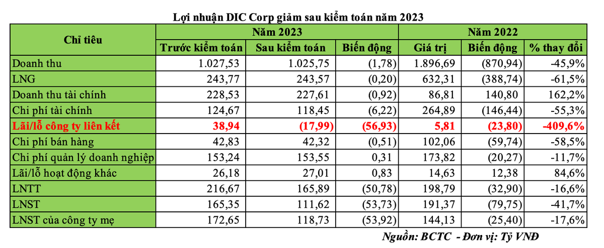 Kl99 nổ hũ DIC Corp giảm sau kiểm toán năm 2023 (Nguồn: BCTC)